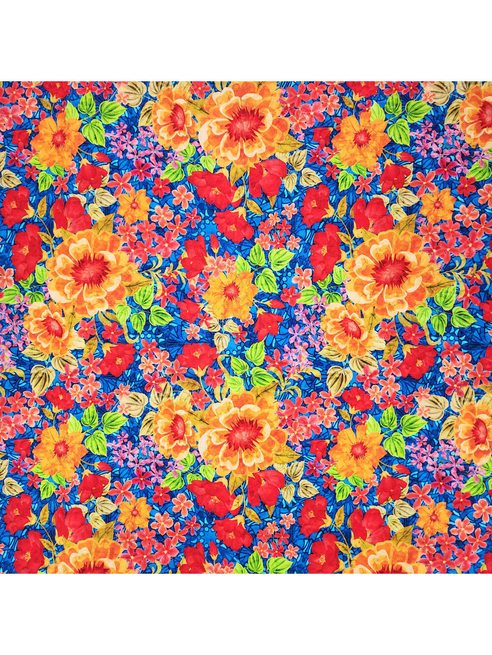 AMBIANCE Large Floral Blue Red Yellow Dan Morris Cotton Fabric Remnant 64×43 in.